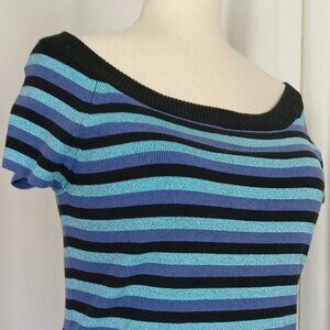 Vintage 90s Silk Blend Striped Knit Off-Shoulder Sweater Top